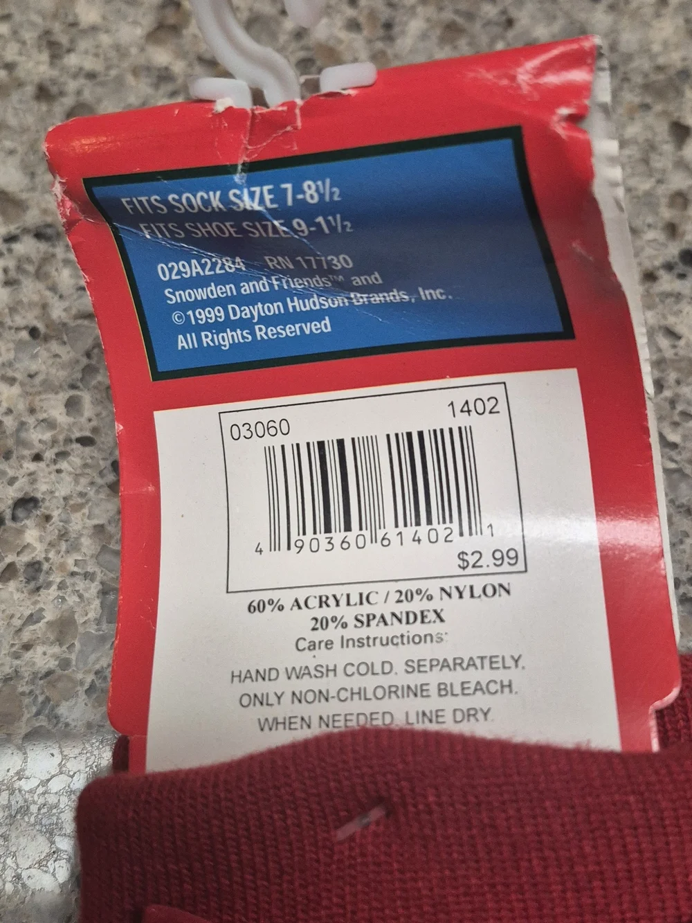 Vintage 1999 Snowden and Friends Christmas Socks Red Bow Jingle Bells Size 7-8.5